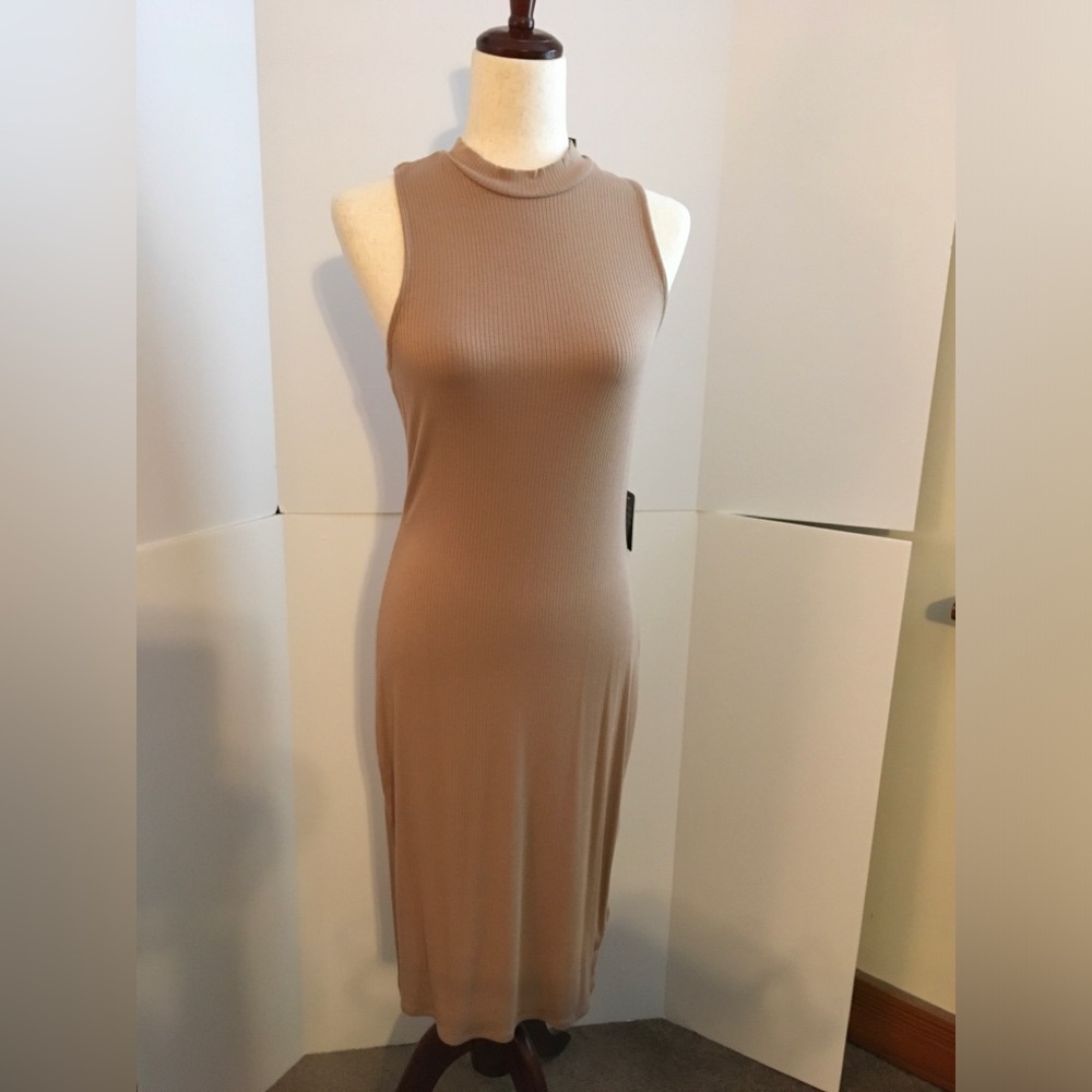 Express Sleeveless Ribbed Midi Dress - Taupe